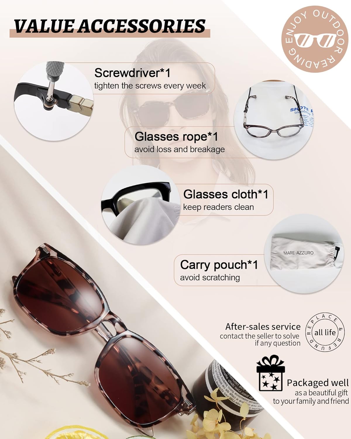 MARE AZZURO Reader Sunglasses 2.0 Women Outdoor Sun Reading Glasses 1.00 1.25 1.50 1.75 2.00 2.25 2.50 2.75 3.00 3.50 4.00 (Leopard/Brown Lens, 200)