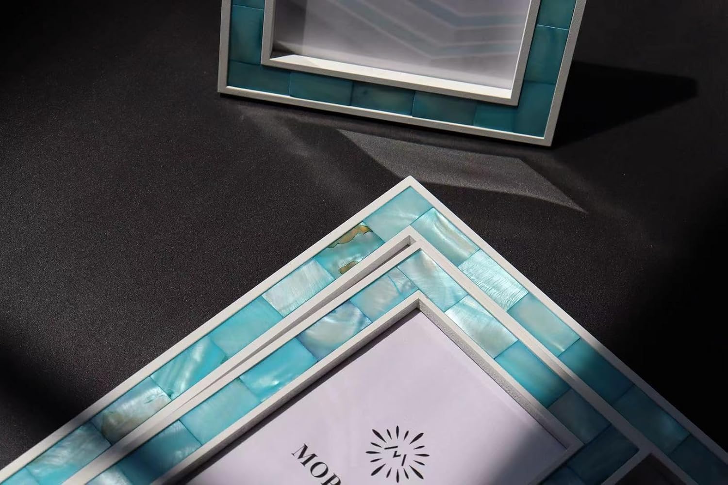 Mother of Pearl 8x10 Shell Oyster Picture Frame, Suitable for Hangable Wall and Tabletop, Ideal for Home Decoration and Gifts, 1 Item Lake Blue