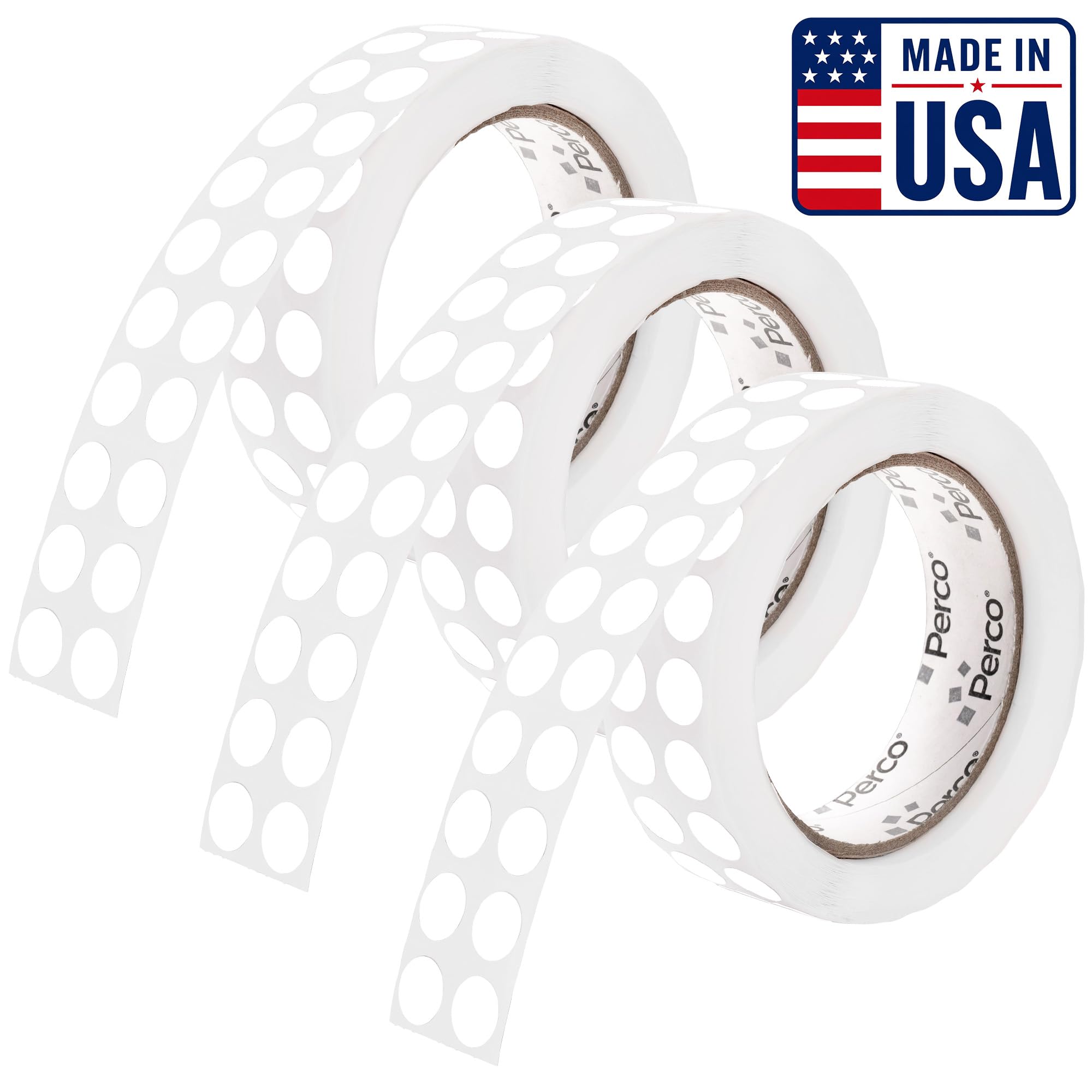 Perco White Perforated Round Circle Dot Sticker 1/2-Inch Labels — 3 Rolls, 9,000 Stickers - Pricing, Barcodes, Labeling for Write-On Dots, SKUs, Dates &amp; Small Item Tags, Strong Adhesive—Made in USA
