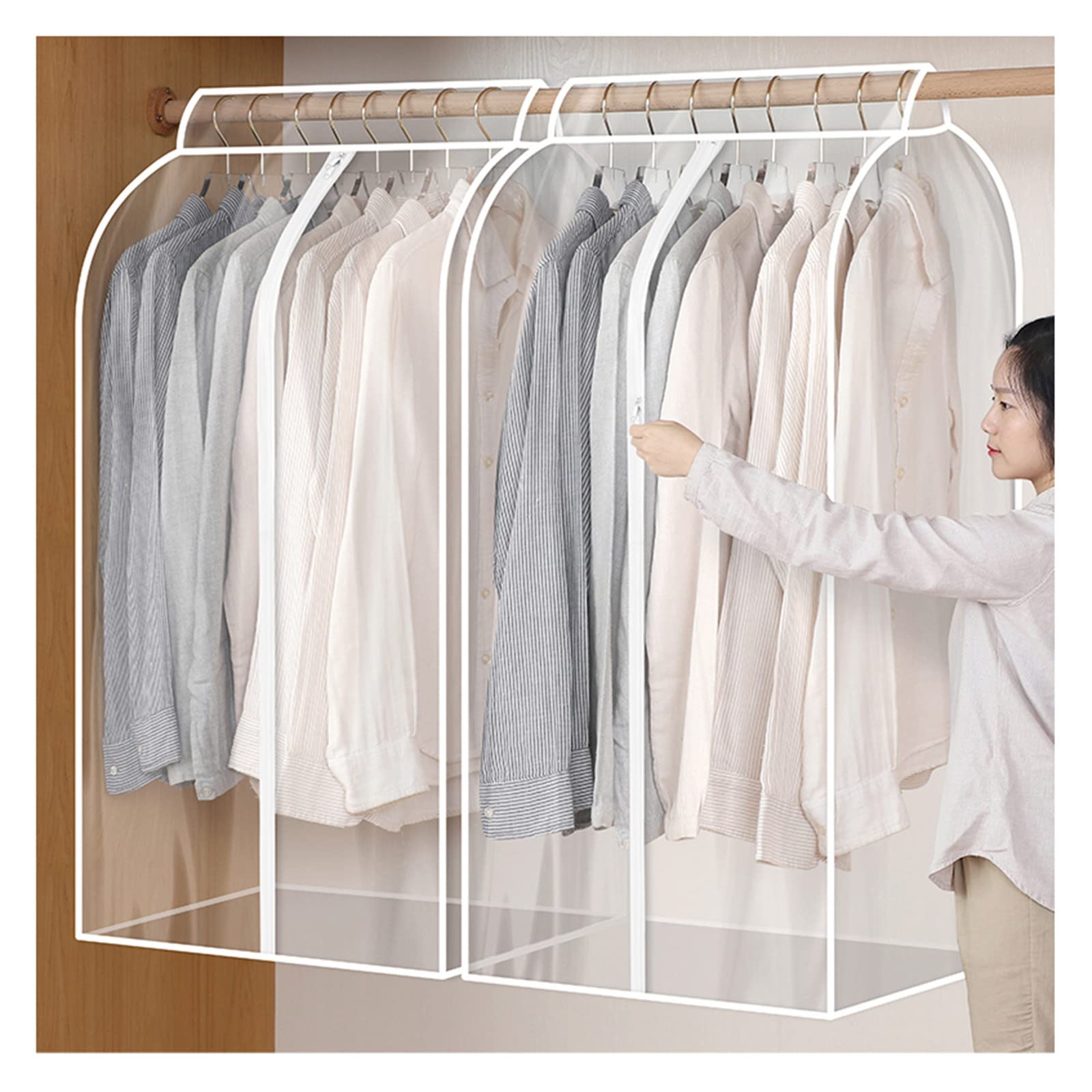 2 Stück transparente Kleidersäcke, hängende Kleidersäcke für die Aufbewahrung von Schränken, staubdichter Kleidersack-Organizer für Anzug, Mäntel, Jacken, Kleid,60×50×120cm