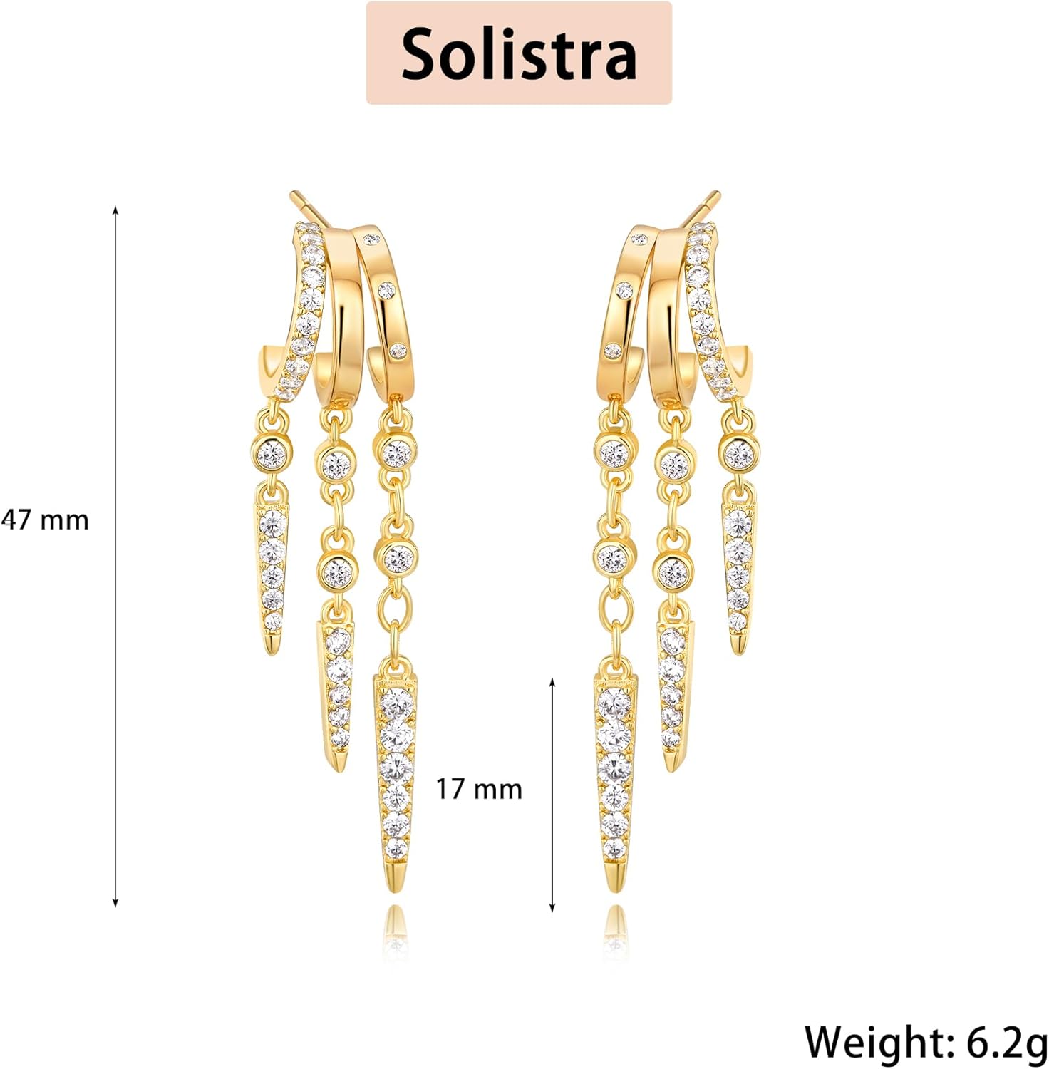 Gold Dangle Earrings for Women, 14k Gold Plated Stacked Triple Hoop Illusion Earrings Cubic Zirconia Huggie Earrings for Women Trendy - Image 7