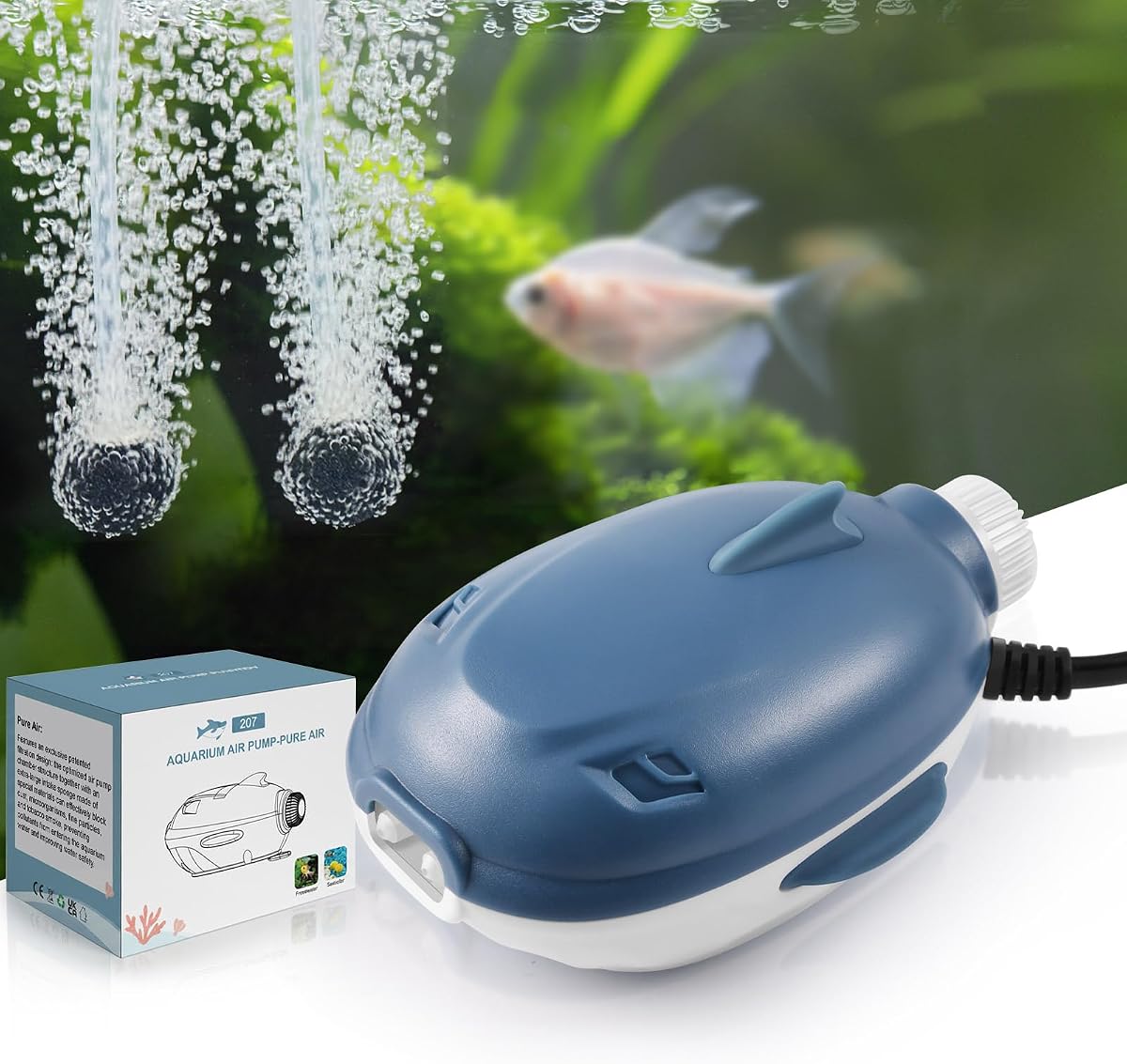 Quiet Aquarium Air Pump, 2.5W Powerful Fish Tank Bubbler with Dual Outlets | Dual Motors Adjustable Oxygen Pump with Accessories, Aquarium Bubbler Aerator for Fish Tank Up to 80 Gallon