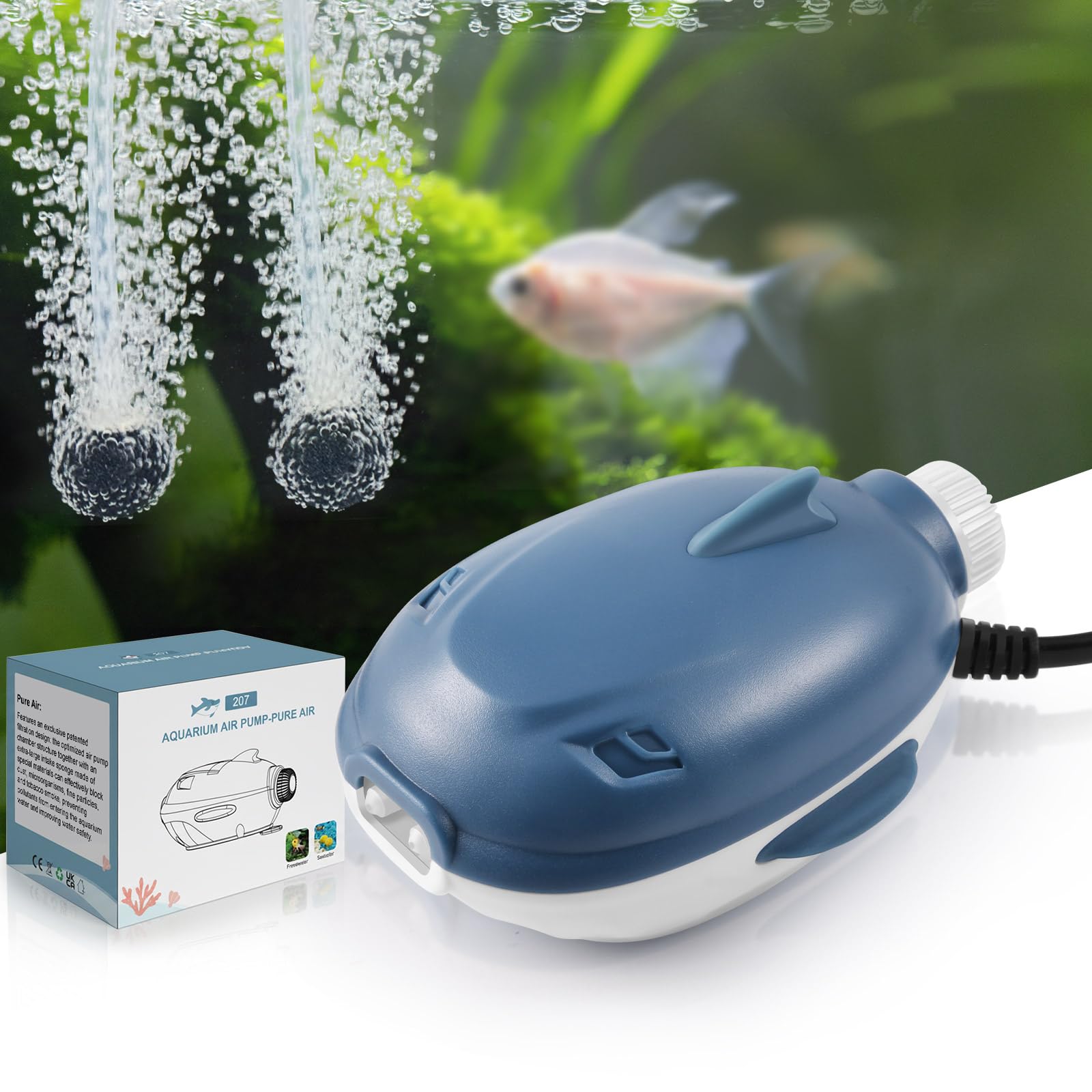 PYPABL 2.5W Quiet Aquarium Air Pump, 1 Outlet 2 Outlets Dual Motor Adjustable Oxygen Fish Tank Pump, Aquarium Air Bubbler for 20 to 300 Litres