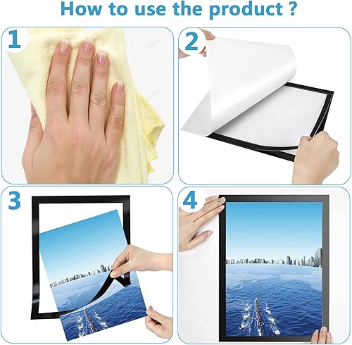 Miniatura 3 de 10 soportes magnéticos para letreros de 8.5 x 11 pulgadas, marcos de fotos autoadhesivos A4 con borde magnético duradero y PVC transparente para