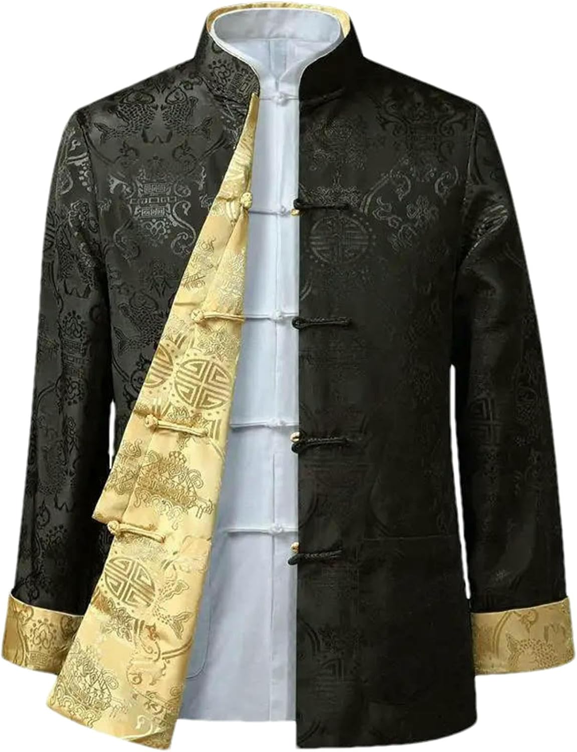 Chinese Style Men Dragon Shirt Kung Fu Coats Traditional New Year Tang Suit Mens Blouse Hanfu Double-Sided Jackets