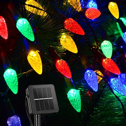 Cadena de luces solares de fresa para exteriores, 100 LED de 40 pies, luces de hadas de Navidad multicolor con 8 modos de iluminación, luces solares