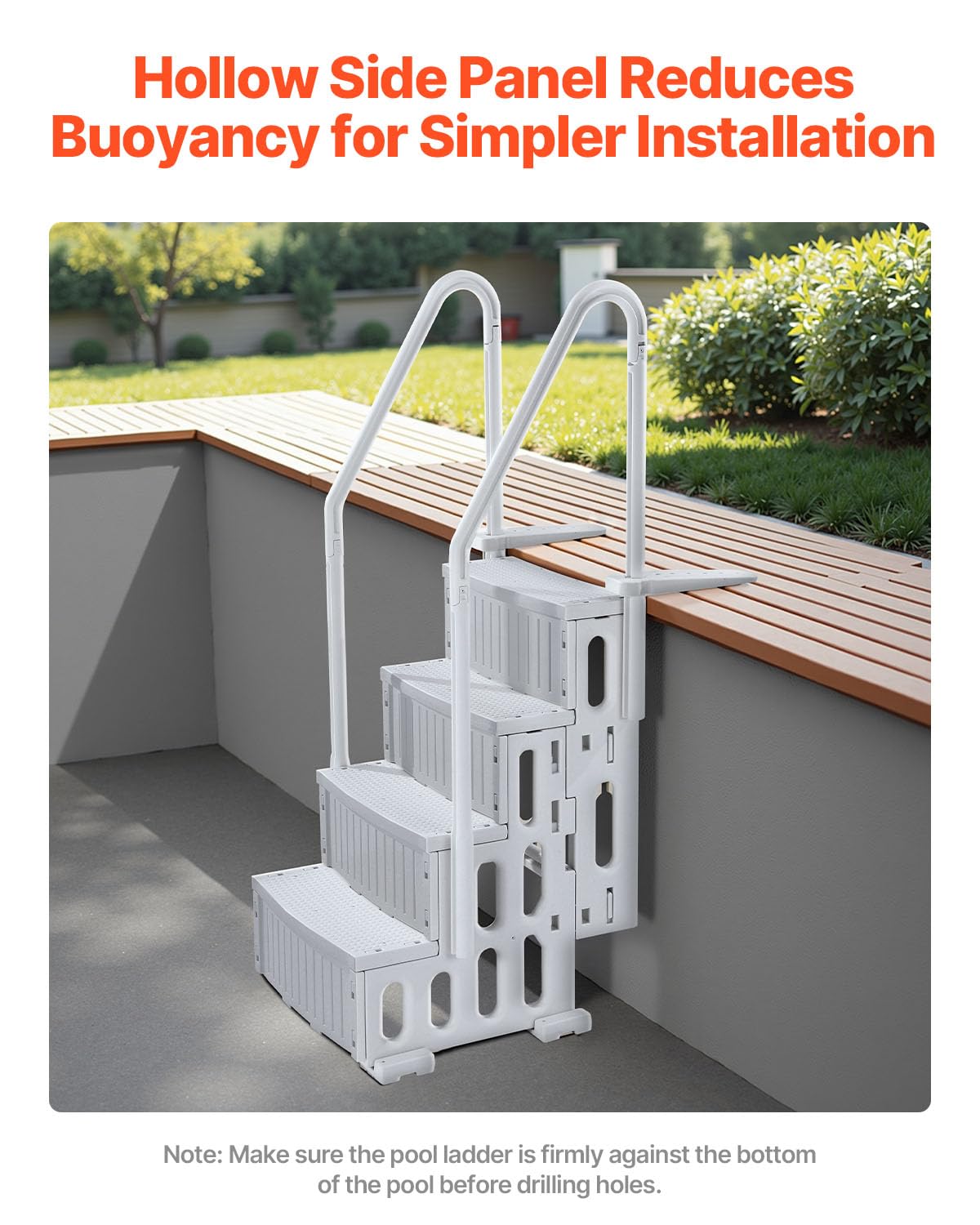 VEVOR Escalier de Piscine Plastique 4 Marches Antidérapantes 181,4 kg 122-137 cm Gris