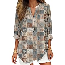 Womens Tops Dressy Casual Long Sleeve V Neck Tunics Plus Size Boho Floral Shirts 2026 Fashion Spring Clothing