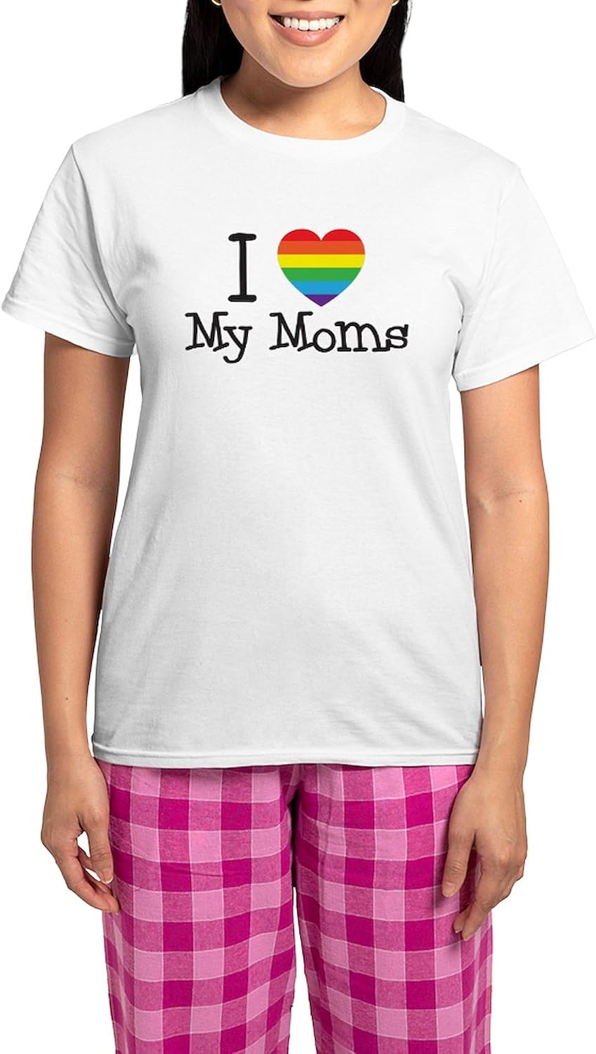 CafePress I Rainbow Love My Moms Pajamas Women's Novelty Cotton Pajama Set, Comfortable PJ Sleepwear