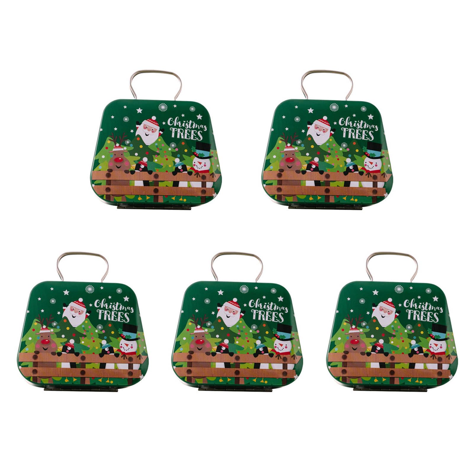 Hsioluted 5Pcs Christmas Iron Candy Boxes with Handle Handheld Sweets Tins Portable Candies Holders Sugar Storage Container Festives Table Decoration