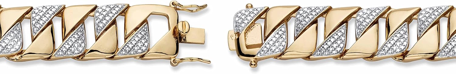 PalmBeach Men's 18K Yellow Gold Plated Genuine Diamond Accent Interlocking Link Bracelet 8.5"