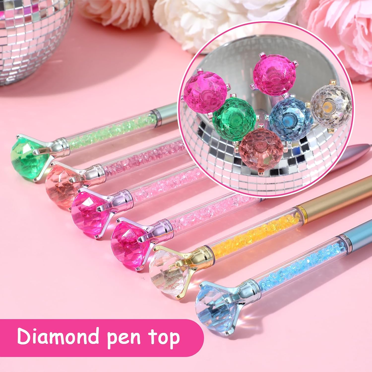 72 Pcs Diamond Pens with Crystal, Pens with Diamonds on Top, Bling Ballpoint Pen Bulk Black Ink 1.0mm Refill for Office Wedding Bridal Shower Birthday Party Gifts (6 Colors)
