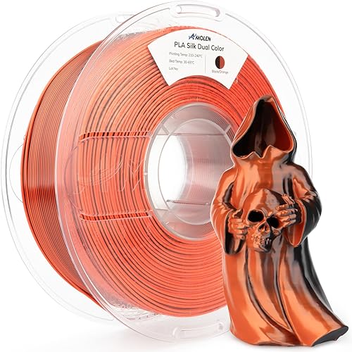 AMOLEN Silk PLA 3D Printer Filament, Dual Color Black Orange PLA 1.75mm, Shiny Color Change Filament 3D Printing PLA Filament for Most FDM 3D Printer, 1kg Spool(2.2lbs)