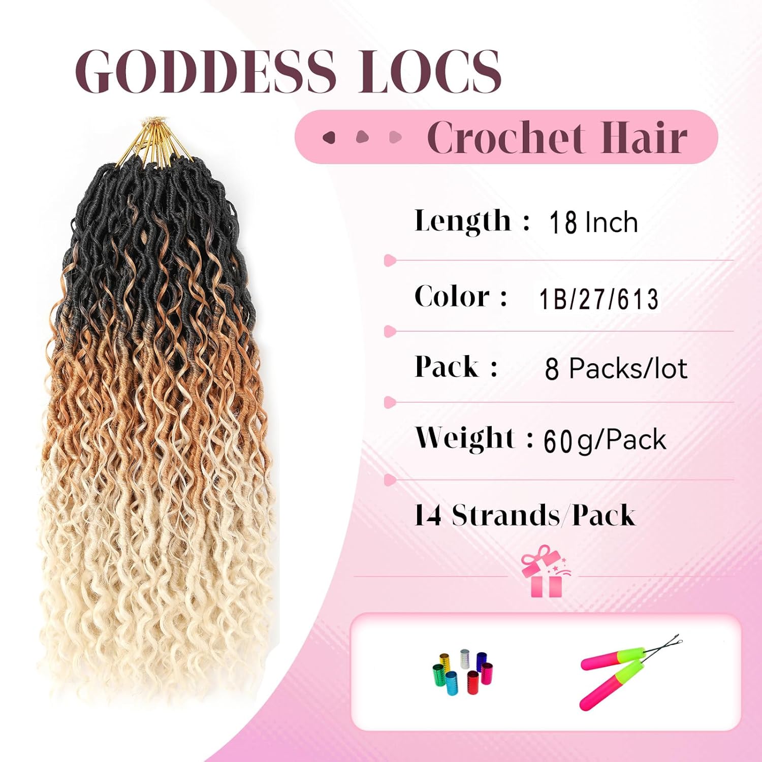 Faux Goddess Locs Crochet Hair River Locs Wavy Crochet With Curly Hair In Middle And Ends Braids Hair Extensions (8Packs,18 inch, OM3T27613)
