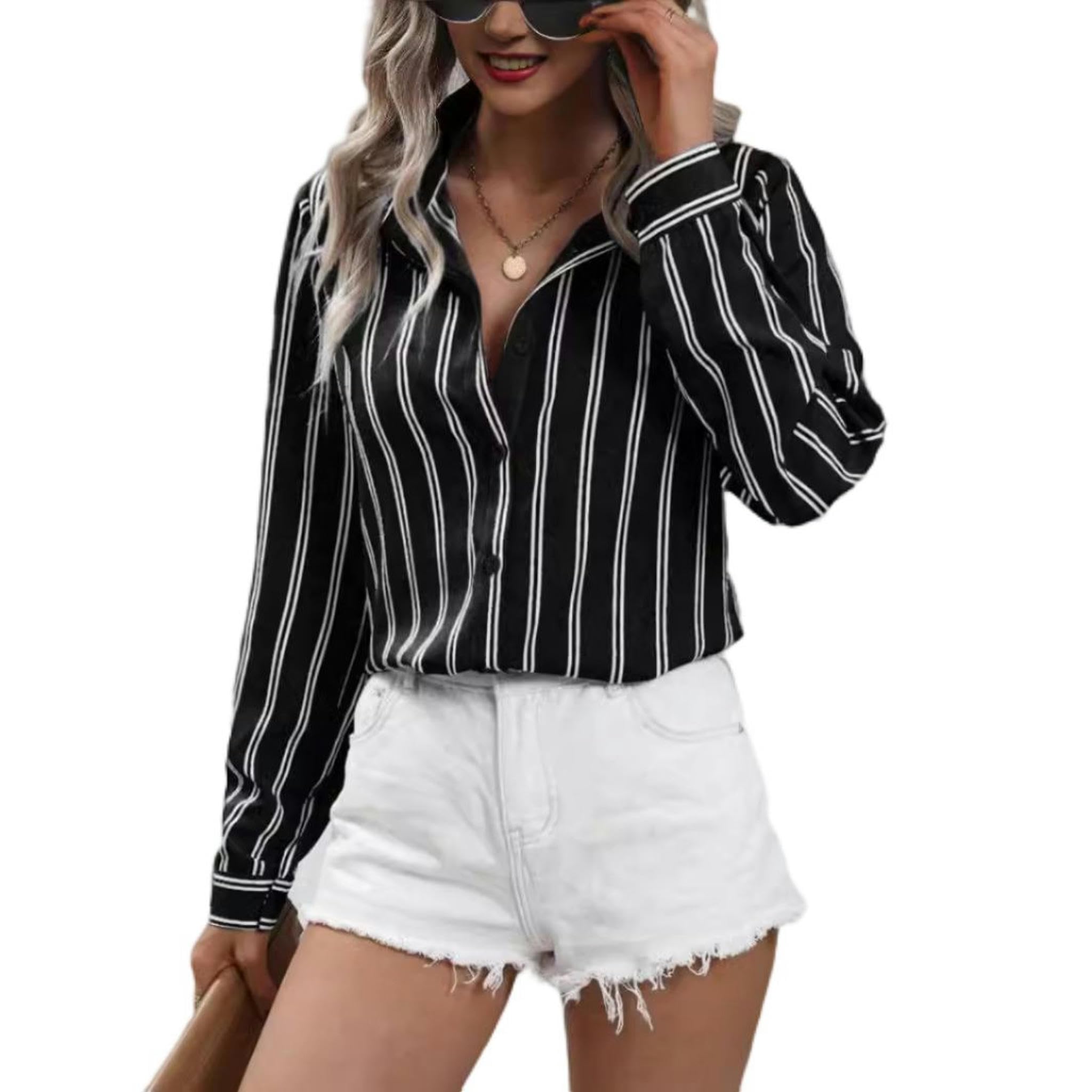 Nuova Camicia da Donna a Maniche Lunghe a Righe alla Moda in Stile pendolare