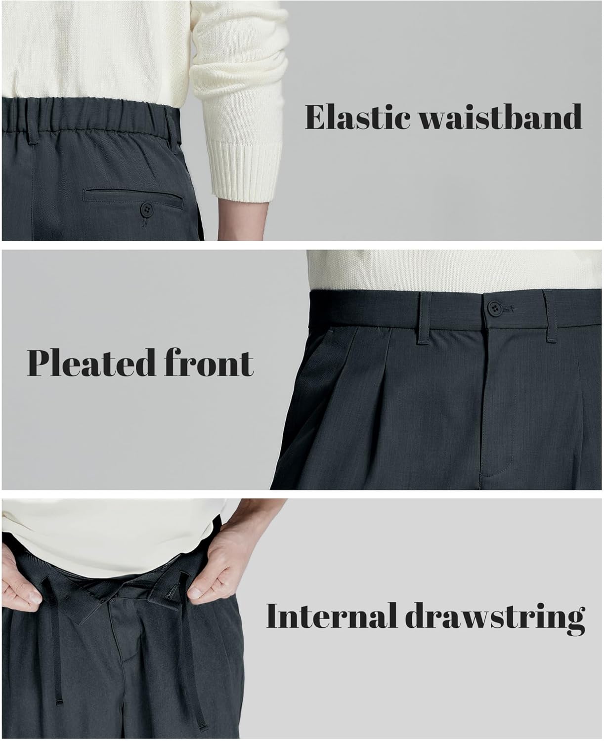 Susclude Mens Casual Dress Pants Old Money Pleated Baggy Wide Leg Slacks Vintage Stylish Relaxed Fit Work Trousers - Image 6