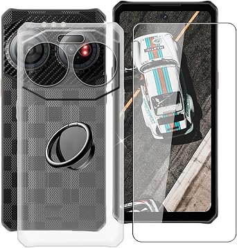 Clear Case for IIIF150 Air3s 6.60" with 1 x Tempered Glass +360 Cell Phone Metal Ring Holder, Slim Soft Silicone Military Grade Shockproof TPU Cover for IIIF150 Air3s