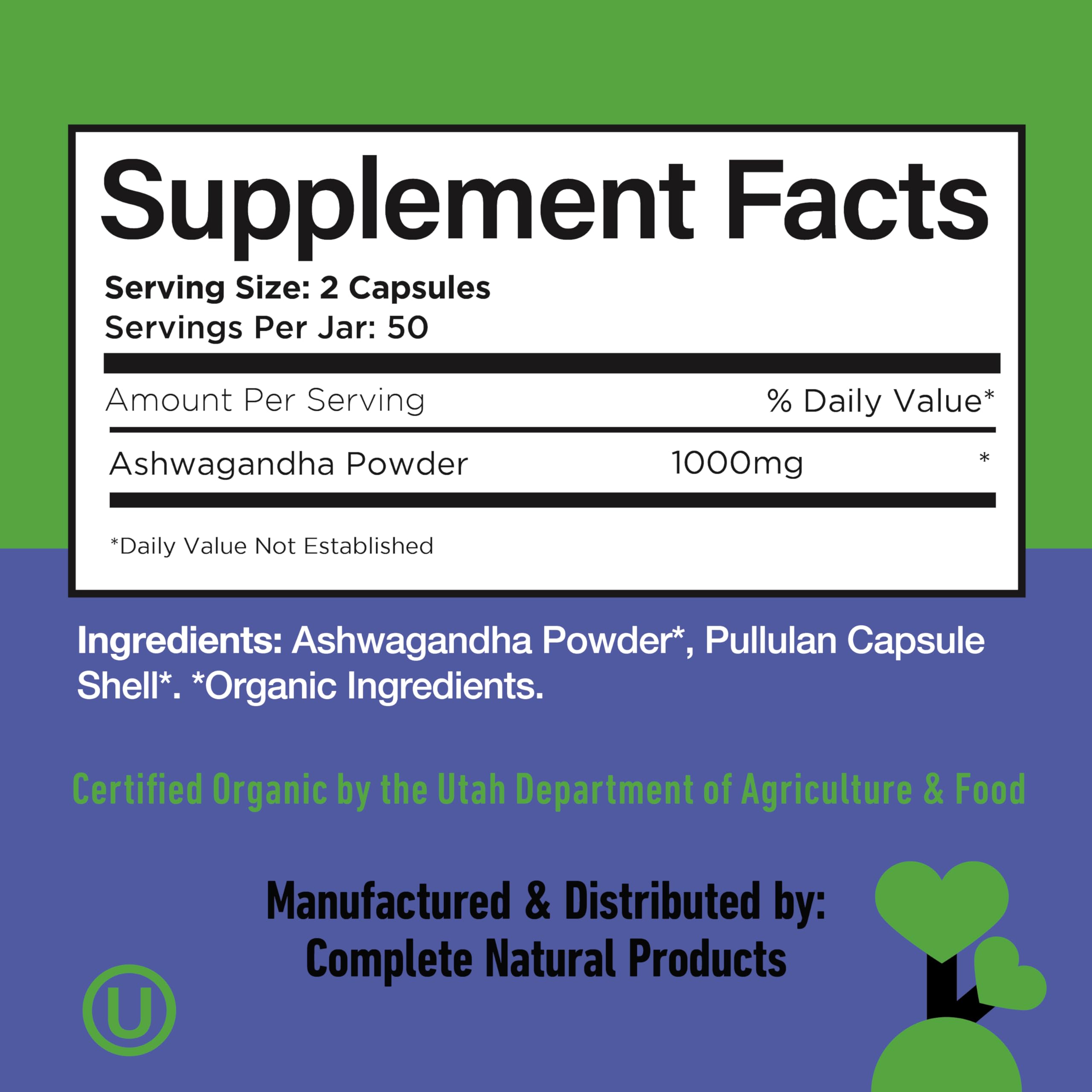 Organic Ashwagandha Capsules - 100 Capsules 500mg Pure Organic Ashwagandha Supplement for Calming Support — Amazon image 6