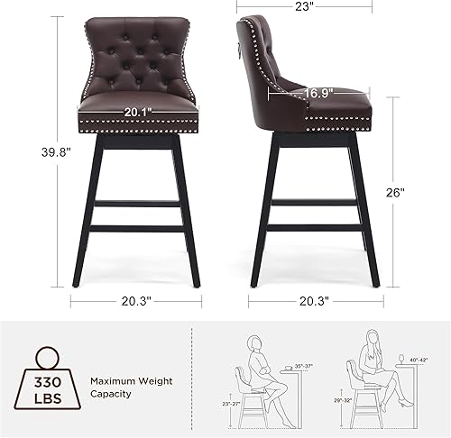 Miniatura 2 de Taburetes de bar con altura de mostrador, taburetes de bar giratorios de piel sintética 360 con respaldo, sillas tapizadas de altura de mostrador,