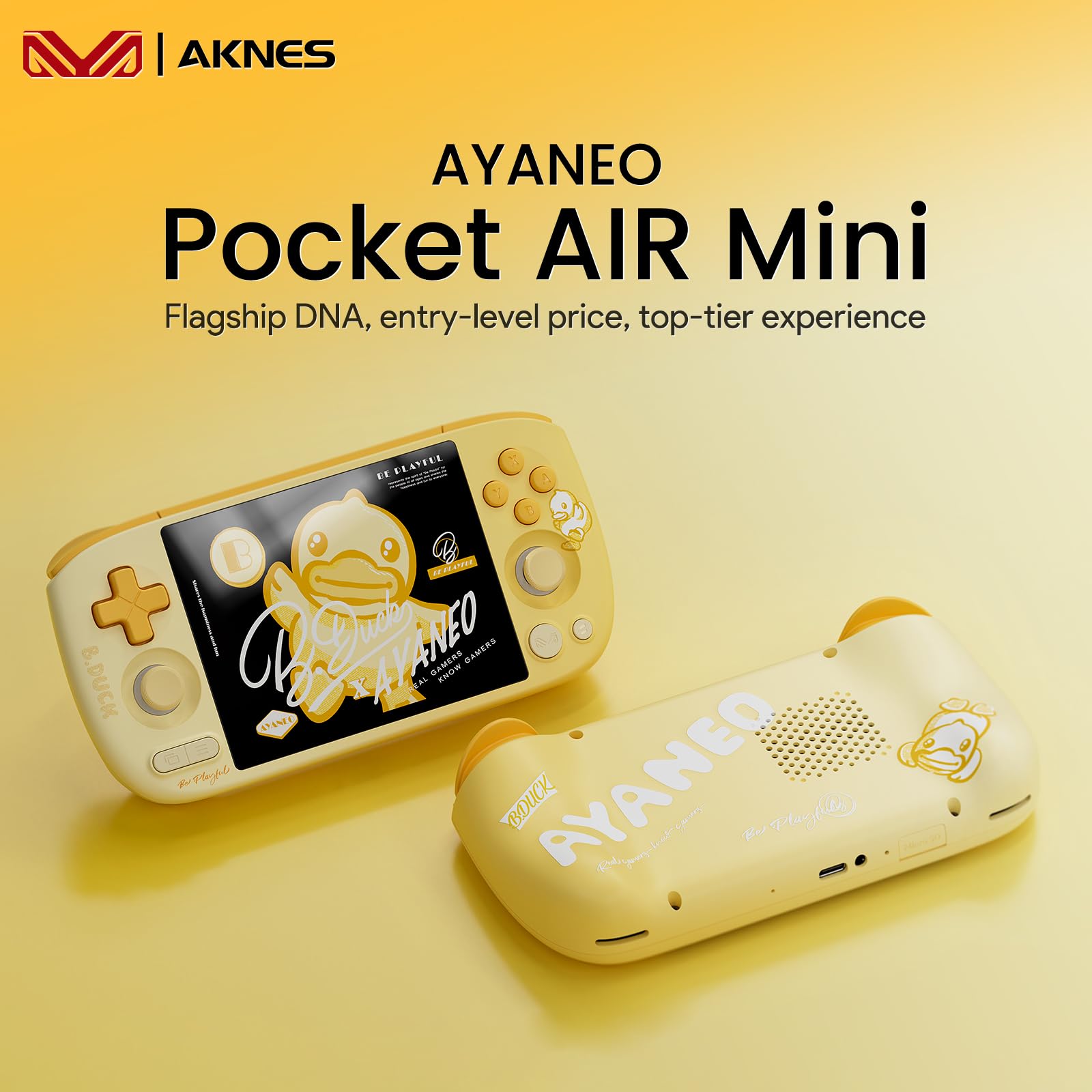 AKNES AYANEO Pocket AIR Mini Consola, 3GB+64GB (B.Duck) | Pantalla HD 4,2" 500 Nits (1280x960 LCD, 60Hz), Sistema Android 11 con Helio G90T, Joystick y Gatillo Hall