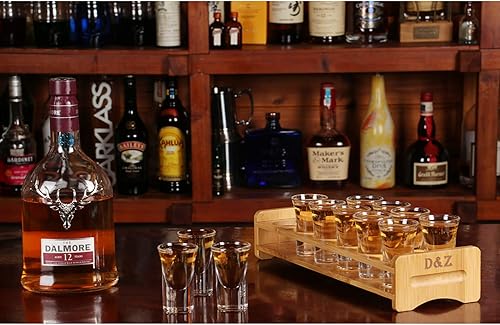 Miniatura 4 de D&Z Juego de soporte para chupitos con 12 vasos de chupito transparentes de base gruesa, estante de madera de bambú para chupitos de tequila,