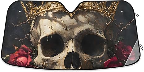 Crown Skull Flower Skeleton Skull Sugar Windshield Sunshade Car Sun Shade Front Window Shade for Truck SUV Blocks UV Rays Sun Reflector Visor Protector Accordion Folding