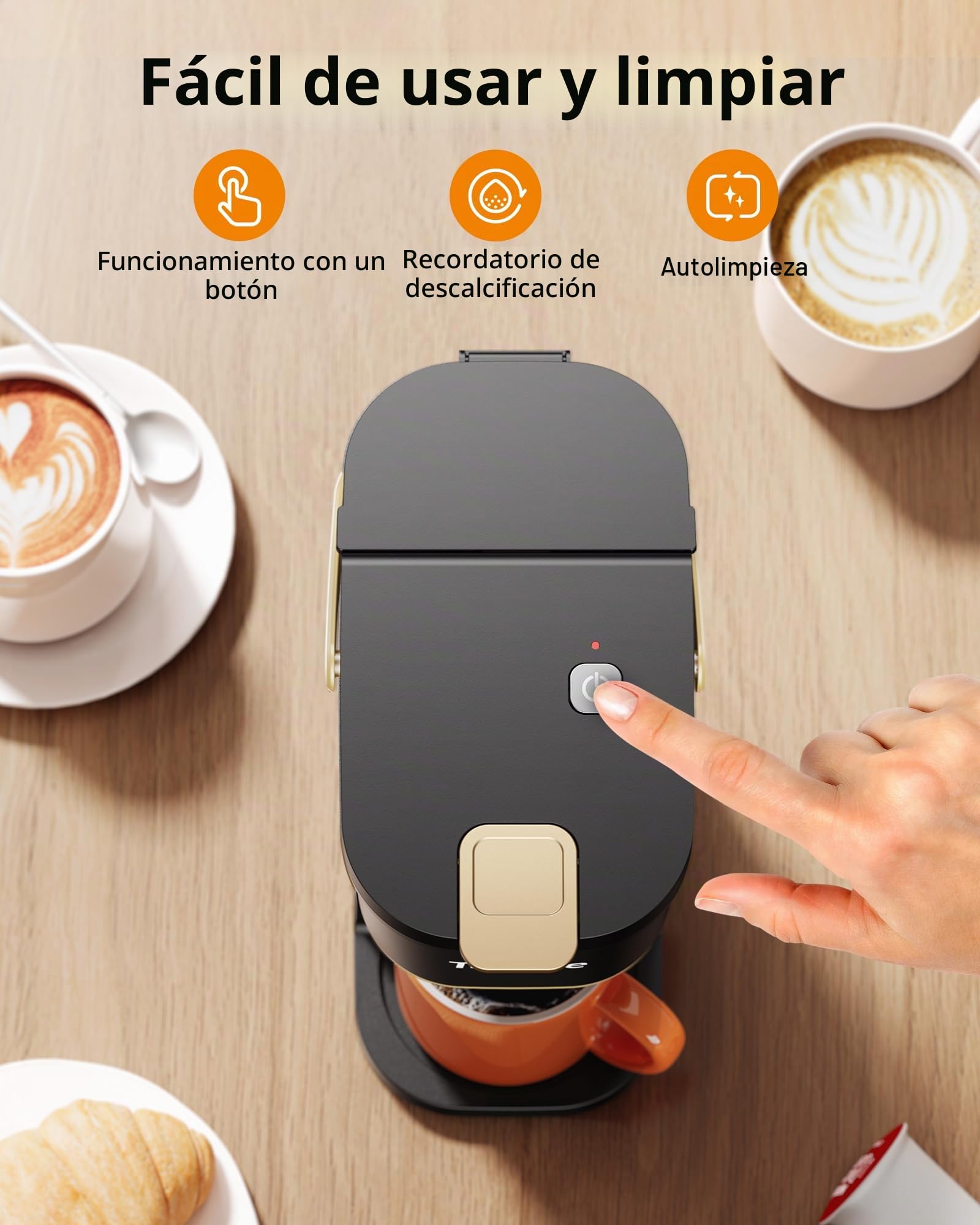 Tastyle - Cafetera de una sola taza para tazas K y molidos, mini cafetera con mango portátil, tamaño de cerveza de 6 a 12 onzas, para viajes, camping, oficina, RV y recámara, 120 V, negro y dorado