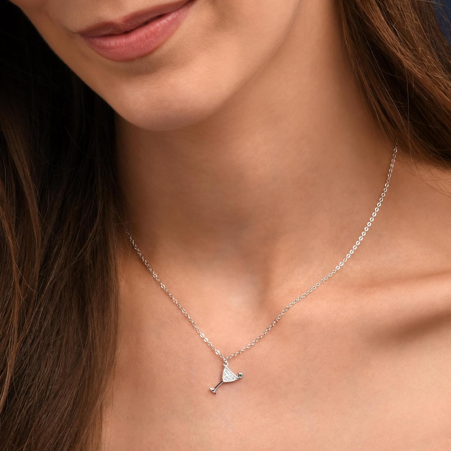 Diamond Treats Dainty Cocktail Glass Necklace in 925 Sterling Silver, Sterling Silver Cocktail Glass Pendant Necklace for Women in Silver, Gold or Rose Gold, Silver Jewelry for Women - Image 2