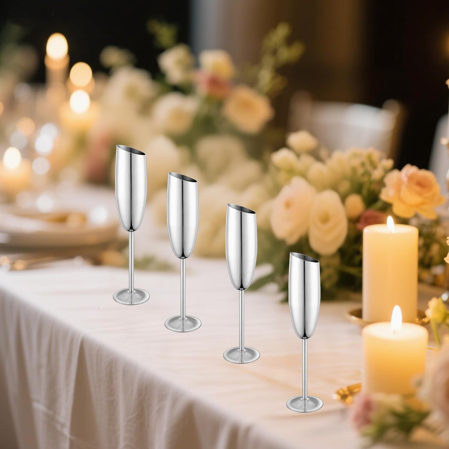 Champagne Flutes Set of 2, Premiumty Stainless Steel High Footed Champagne Glasses, 7oz Capacity,Unbreakable Slanted Champagne Glasses - Image 3