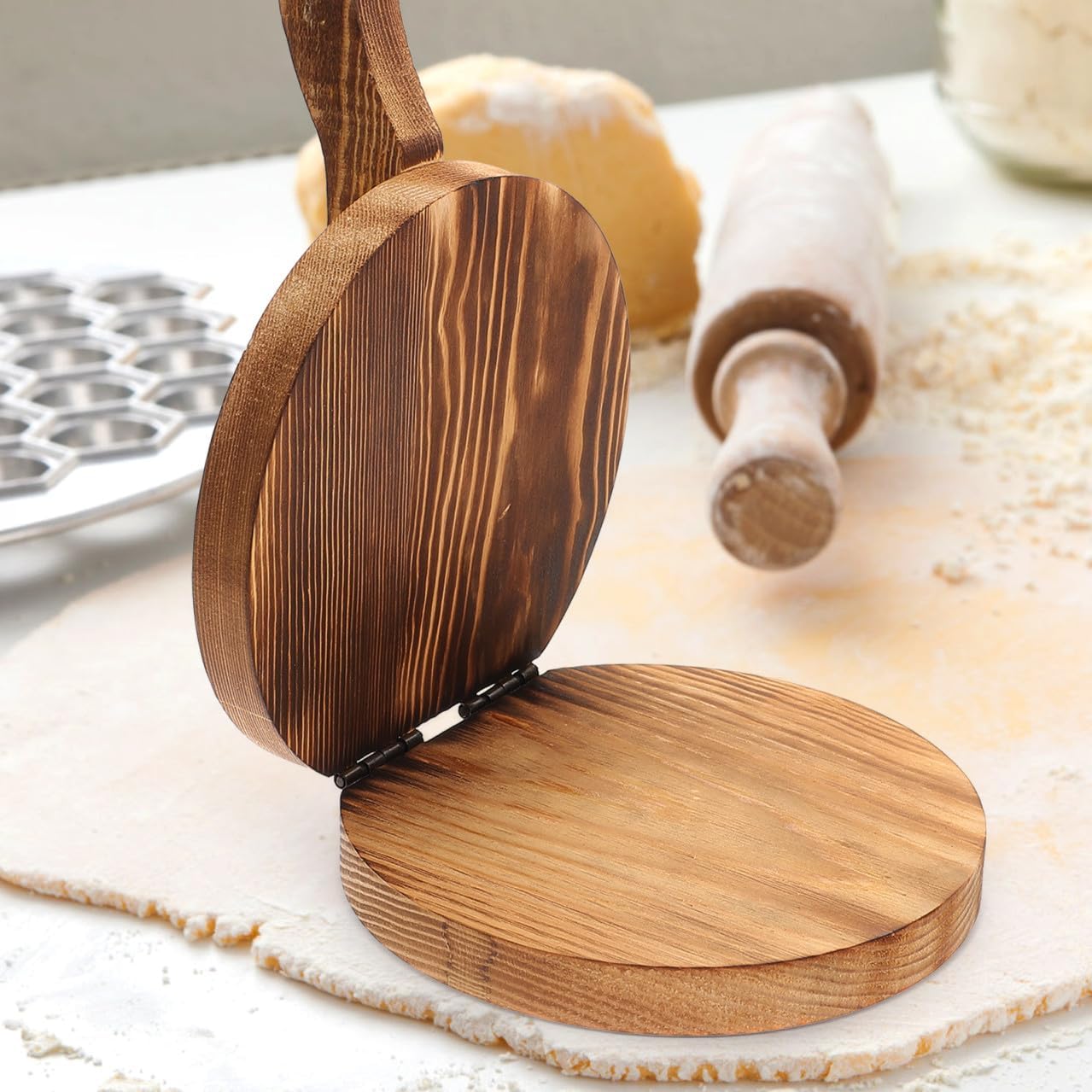 PRETYZOOM Wooden Dumpling Press Tool Manual Presser for Uniform Dumpling Wrappers Kitchen Gadget for Making Noodles and Pastry Housewarming