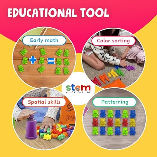 Miniatura 9 de Skoolzy - Juego de osos para contar con vasos a juego para clasificar y dado de matemáticas para niños pequeños 71 piezas incluye pinzas y bolsa de