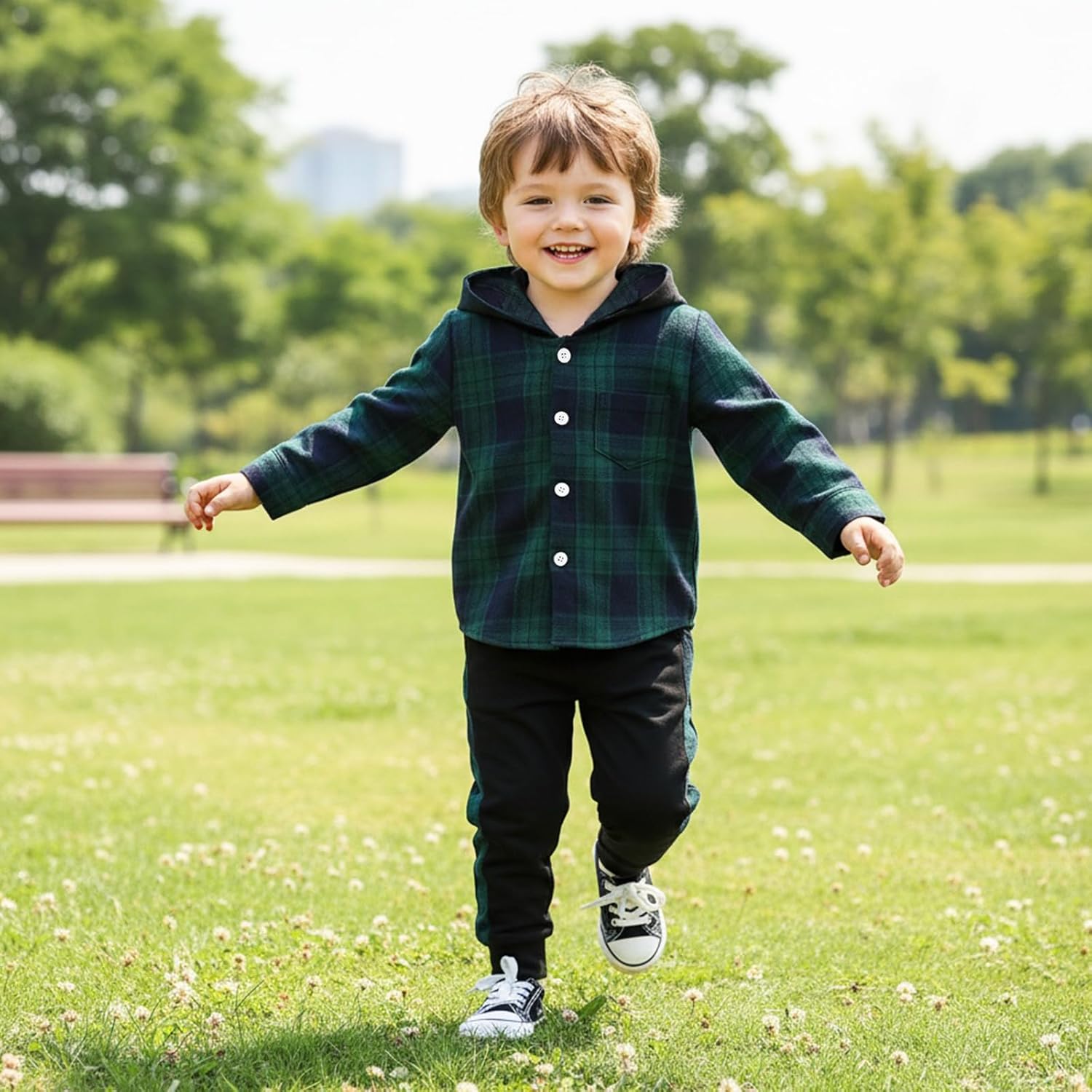 Toddler Baby Boys Clothes Plaid Shirt Tops Hoodied Long Sleeve Sweatsuit Pants Fall Winter Outfits 12M-6T - Image 2