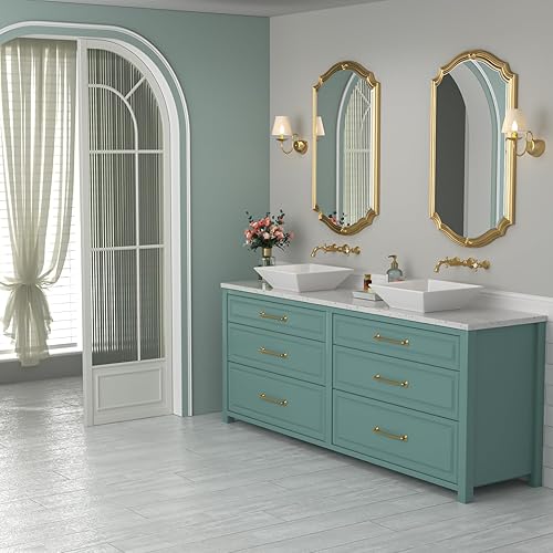 Miniatura 121 de Fregadero de baño de porcelana de cerámica rectangular de 24 x 14 pulgadas sobre mostrador, lavabo de arte blanco y negro Blanco