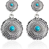 Brincos turquesa com pingente de joia feminina ocidental vintage boho acessórios country concerto roupas moda enfeites gota pedra natural terrosa