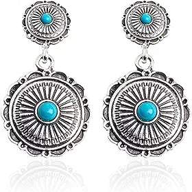 Brincos turquesa com pingente de joia feminina ocidental vintage boho acessórios country concerto roupas moda enfeites gota pedra natural terrosa