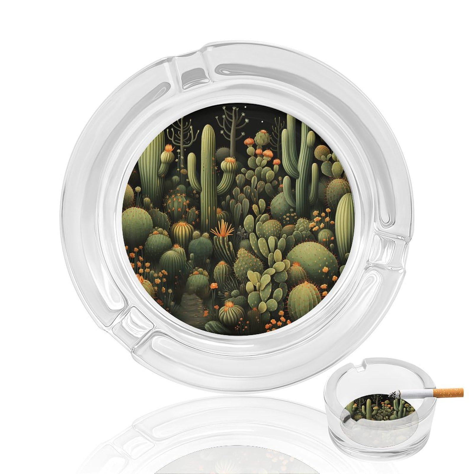 Green Cactus Ashtray Cigar Cigarette Rest Glass Outdoor Cigar Ashtrays with 3 Grooves Travel Cigar Ashtrays Fancy Cute Cool Ash Tray for Smokers Tabletop