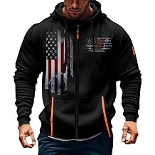 Zipper Hoodies for Men American Flag Graphic Tactical Hooded Sweatshirt Military Athletic Jacket with Multi Pockets