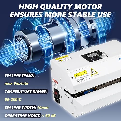 Miniatura 6 de Sellador térmico de grado comercial Máquina automática de sellado de bolsas de calor continuo, temperatura y velocidad ajustable, máquina de sellado