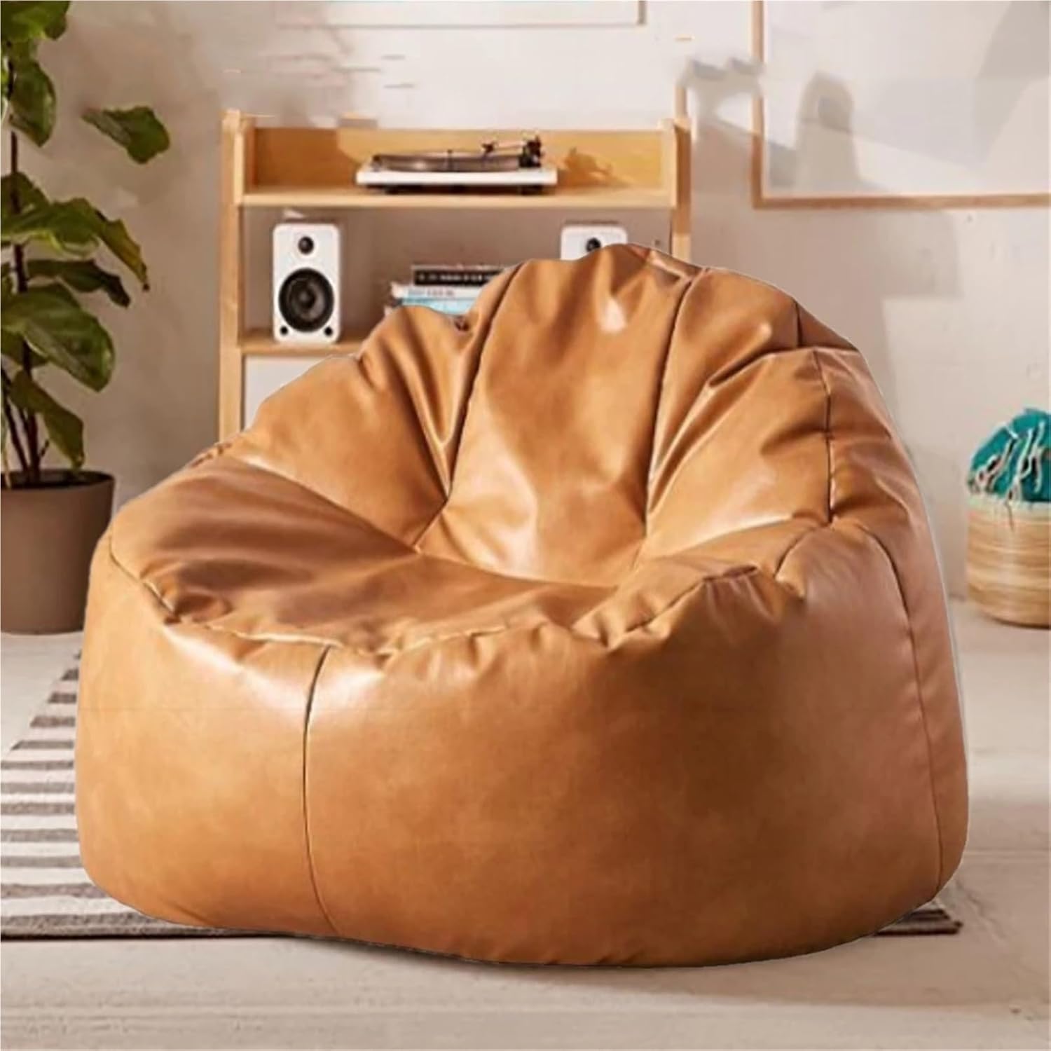 Bean Bag Chair Cover for Adults (No Filler) PU Leather Beanbag Pouf Couch Sofa Case Lazy Armchair Floor Seating Living Room Furniture(Orange)