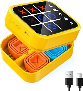 Rechargeable Tic Tac Toe Game Box for Kids Age 3+, 5-in-1 Fun Games Yellow