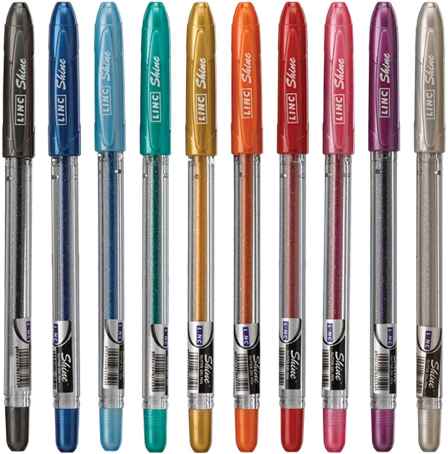 linc Shine Glitter Gel Pen 10 CT Assorted 1 0mm Medium Tip Size Contoured Grip Broad for Thick