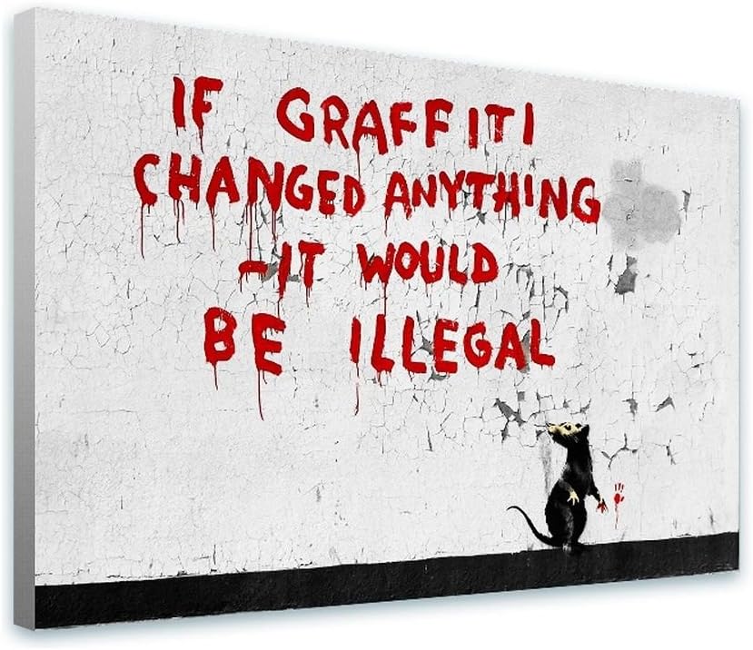 Alonline Art - If Graffitti Changed Anything by Banksy | print on canvas | Ready to frame (synthetic, Rolled) | 24"x16" - 61x41cm | Wall art home decor for bathroom or for living room | HD picture