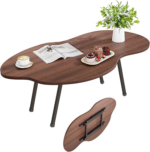 Miniatura 12 de Mesas de centro plegables, mesa de centro moderna de mediados de siglo, mesa plegable de frijol irregular, mesa de centro de granja portátil para