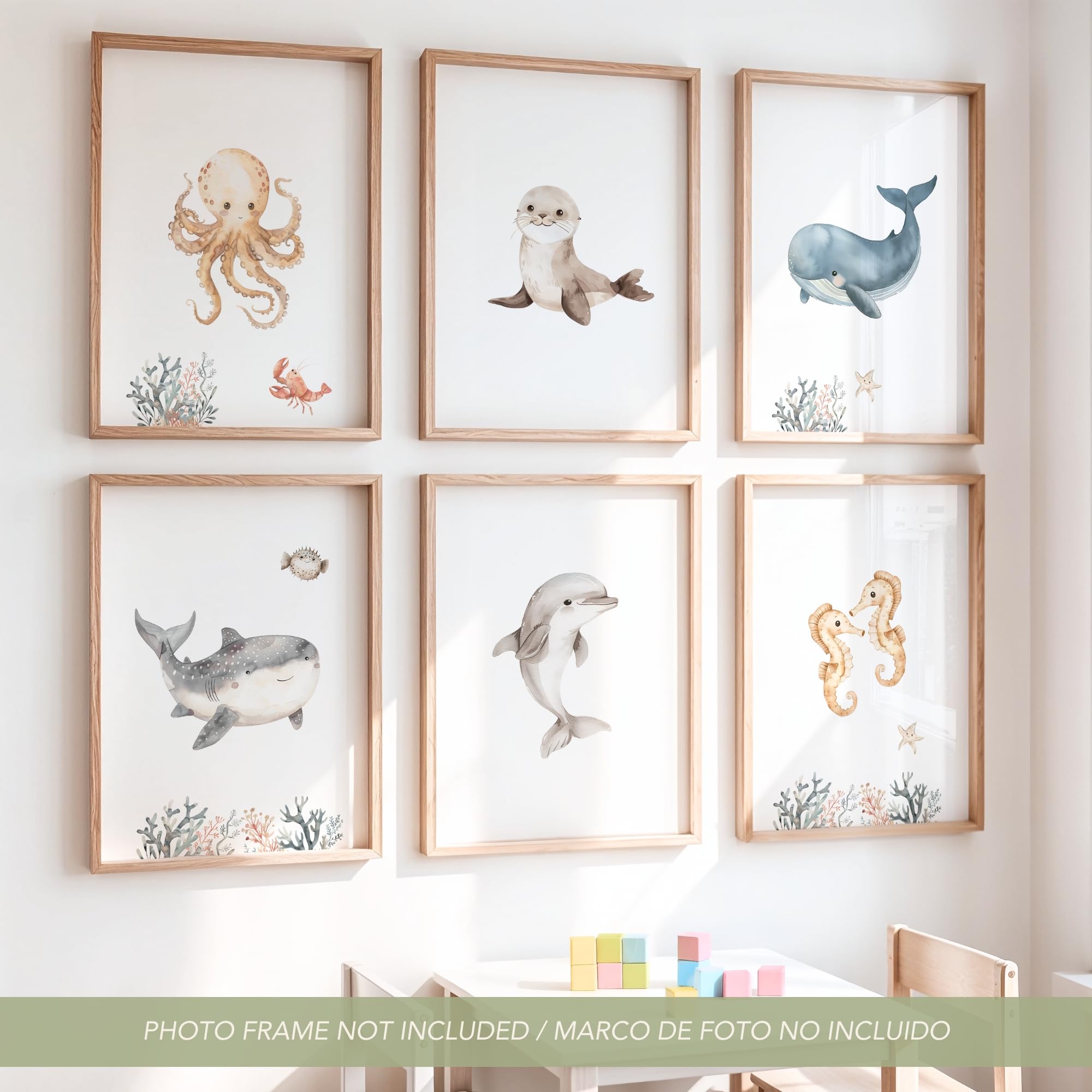 ayurvana Set de 6 Láminas Infantiles Animales del Bosque A4 – Cuadros Bebé Estilo Nórdico Acuarela – Decoración Habitación – Pósters Recién Nacido Sin Marco – Regalo Baby Shower (MARPACK6)