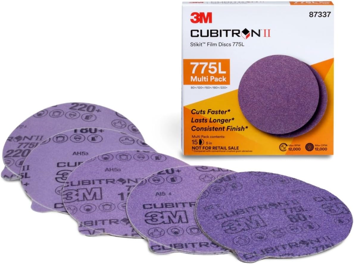 3M Cubitron II Stikit Film Disc, 775L, 87337, Multi-Grade 80+, 200+ 3MIL | 5 in x NH, Multi-pack, 80+ to 220+, 15 per pack
