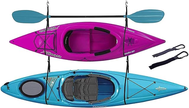 ZUJARA Double Kayak Storage Straps System Comes with 2 Carabiner Paddle Clips