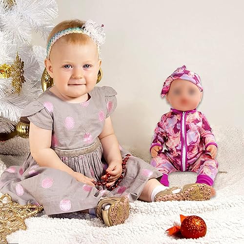 Miniatura 27 de SOTOGO 5 juegos de ropa de muñeca de bebé, trajes con sombreros para muñecas recién nacidas de 14 a 17 pulgadas, ropa de muñecas americanas de 18