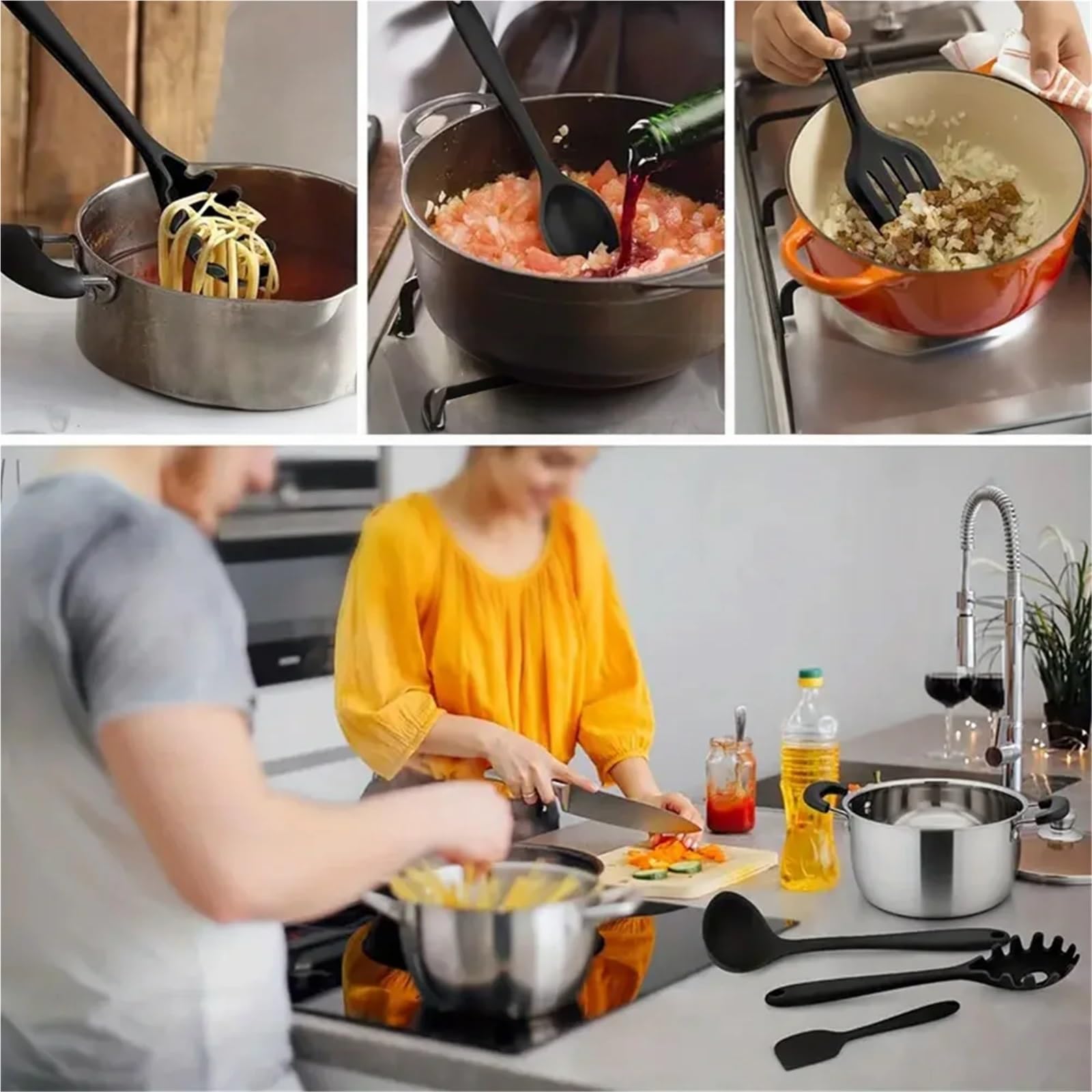 Silikon Küchenhelfer Set 44PCS Silikon Küchengeschirr Mehrzweck Kochgeschirr Utensilien Spachtel Suppe Löffel Schaufel Schneebesen Holz