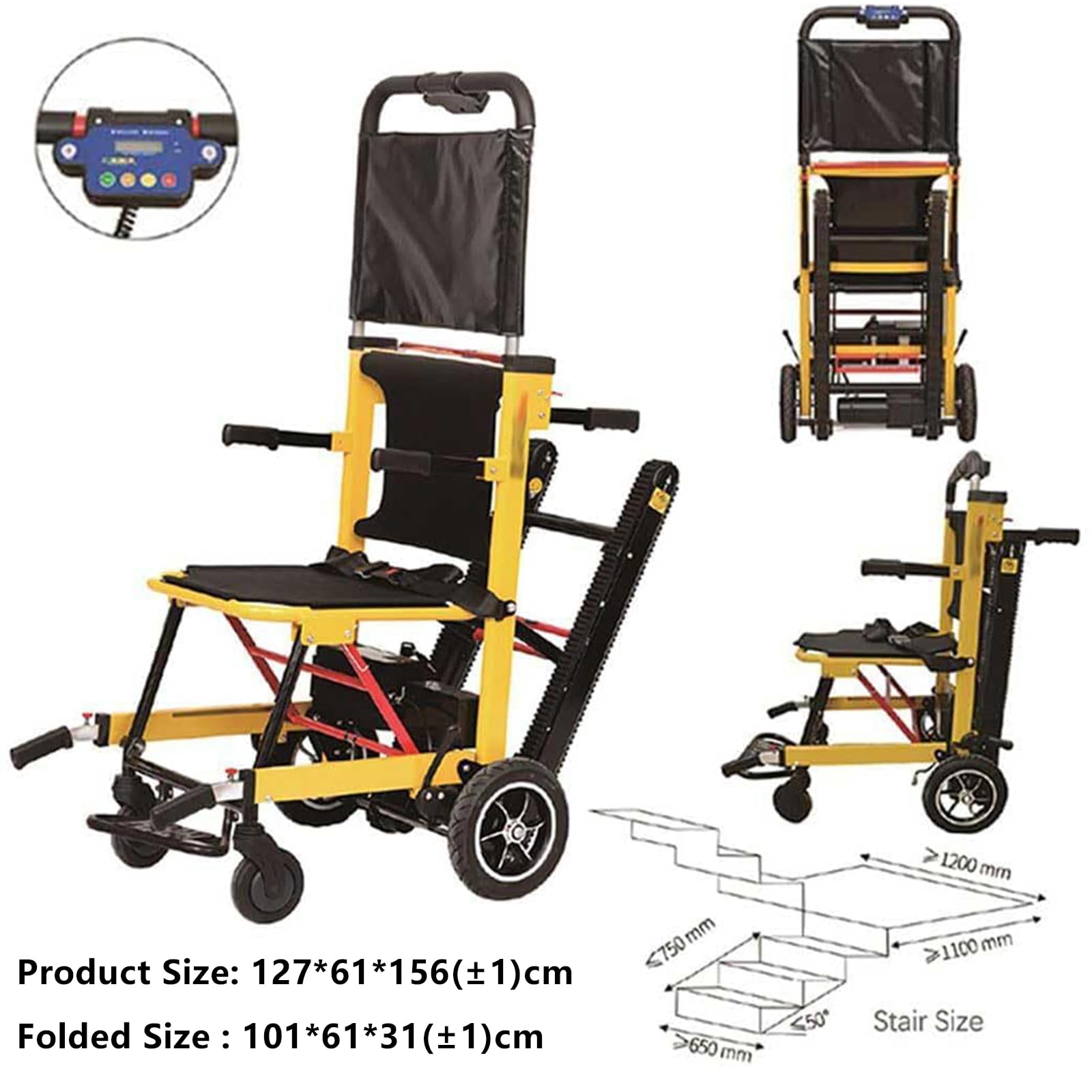 Saliscale Elettrico Cingolato Carico 169 kg Multifunzionale Portatile Sedia Montascale in Alluminio Sedia A Rotelle Elettrica per Salire Le Scale per Anziani Disabili