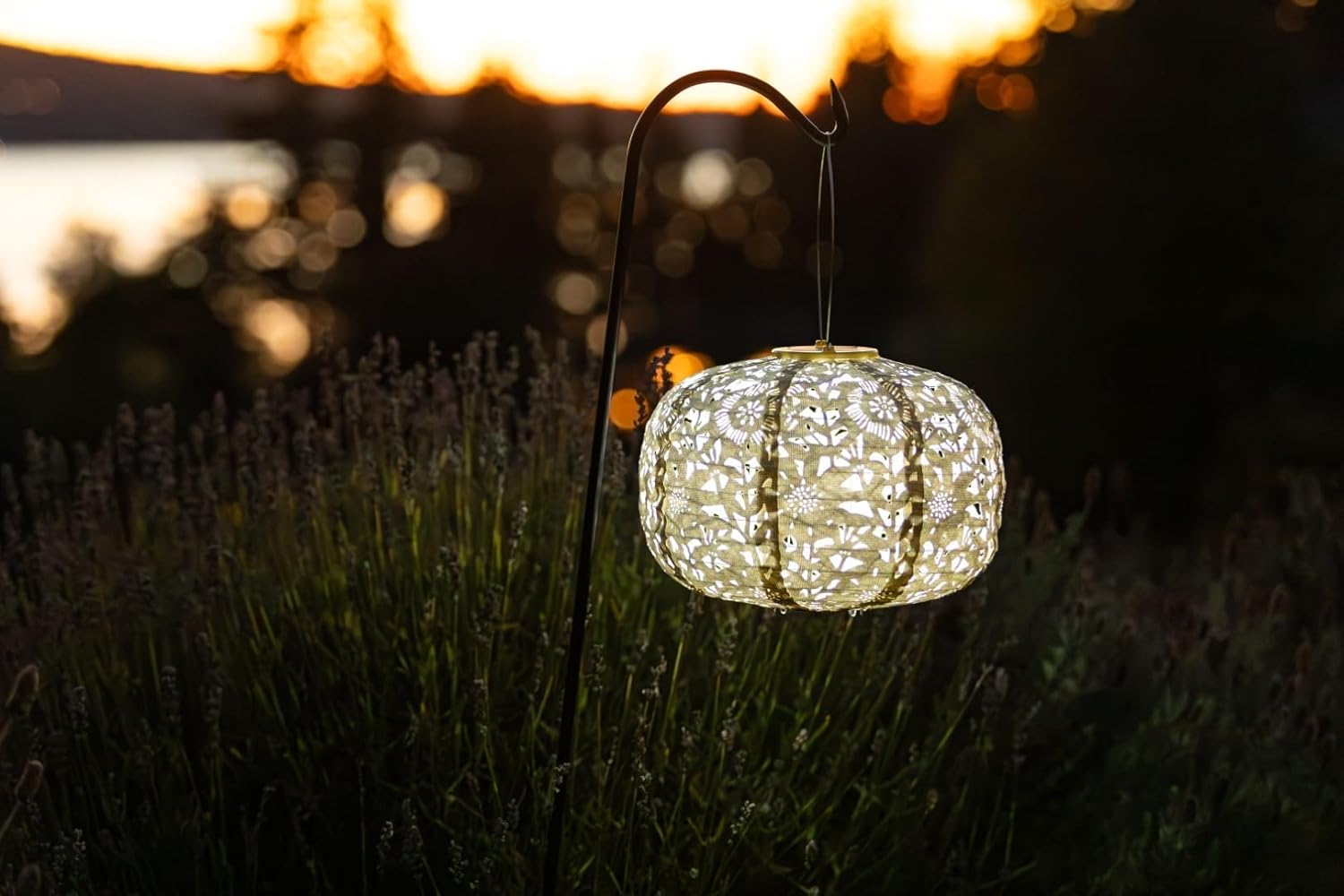 Allsop Soji Stella Square Sunflower LED Outdoor Solar Lantern, Handmade with Weather-Resistant UV Treated Fabric, Stainless Steel Hardware, Auto Sensor on/Off, for Patio, Deck, Garden